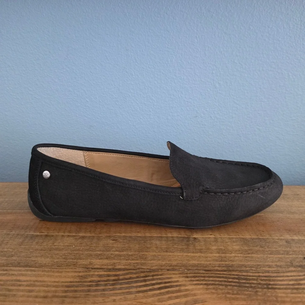 Hush Puppies Womens Ozzie Loafer‎ Black Nubuck Leather Flats Size 9.5M